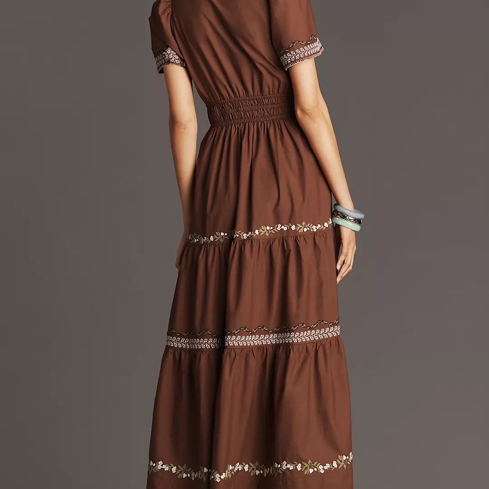 NWT Anthropologie Somerset Embroidered Maxi Dress - Brown XSP - Picture 2 of 5